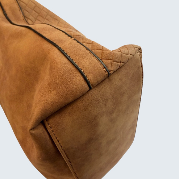 Sam & Hadley Brown Woven Hobo Bag Slouchy Faux Suede Shoulder - Picture 10 of 16